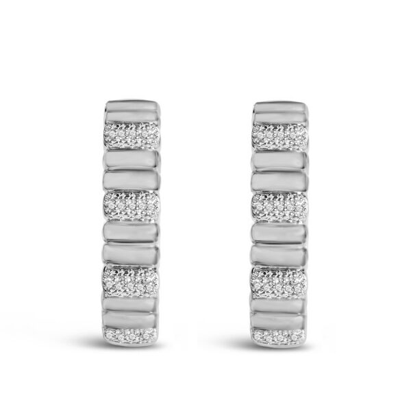 Sterling Silver Round Diamond Accent Ribbed Hoop Earrings