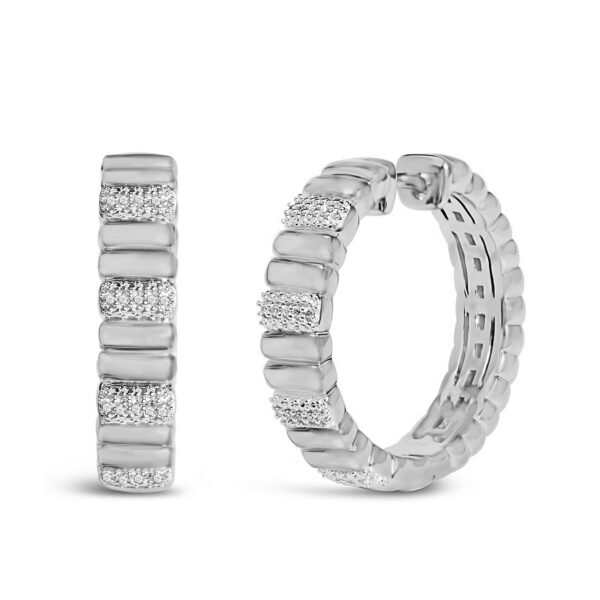 Sterling Silver Round Diamond Accent Ribbed Hoop Earrings - alternate view 2
