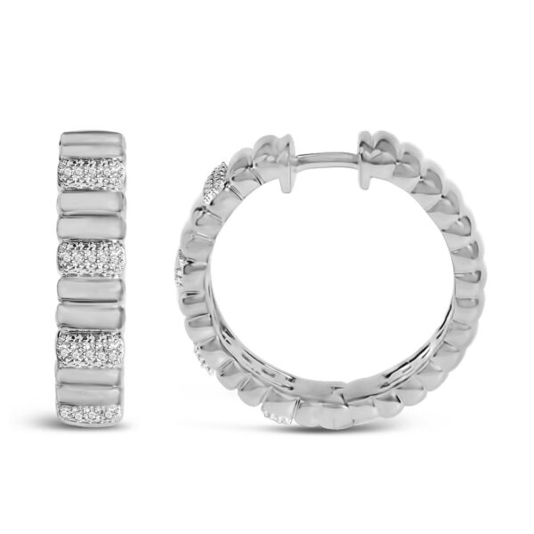 Sterling Silver Round Diamond Accent Ribbed Hoop Earrings - alternate view 3
