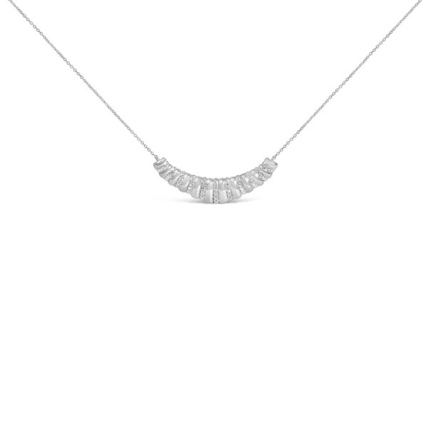 Sterling Silver 1/10 Cttw Round Diamond Pavé Ribbed Curved Bar Pendant Necklace