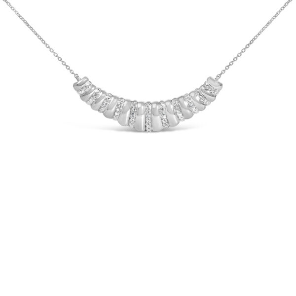 Sterling Silver 1/10 Cttw Round Diamond Pavé Ribbed Curved Bar Pendant Necklace - alternate view 2