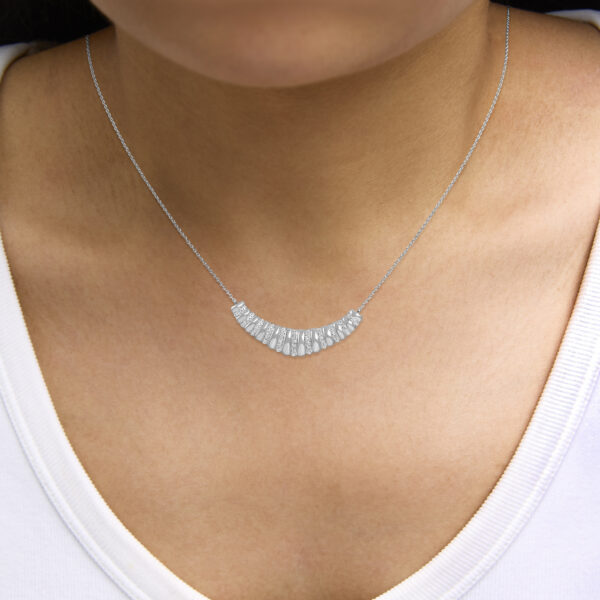 Sterling Silver 1/10 Cttw Round Diamond Pavé Ribbed Curved Bar Pendant Necklace - alternate view 5
