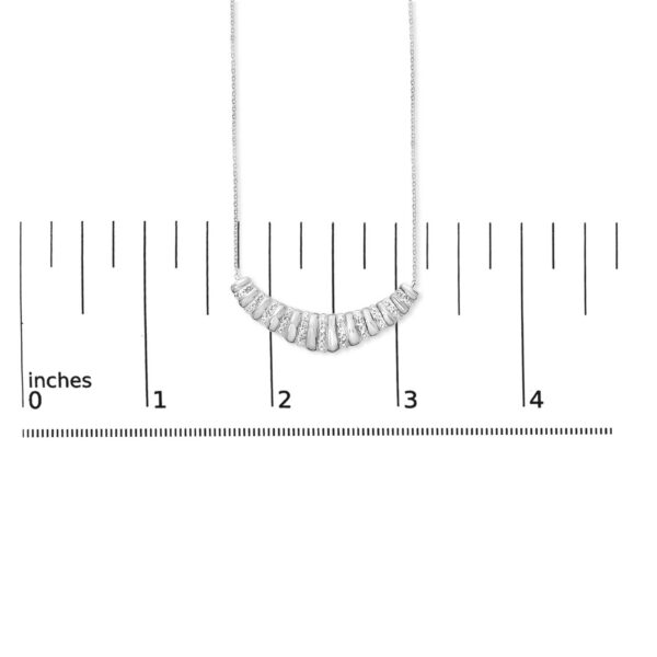 Sterling Silver 1/10 Cttw Round Diamond Pavé Ribbed Curved Bar Pendant Necklace - alternate view 4
