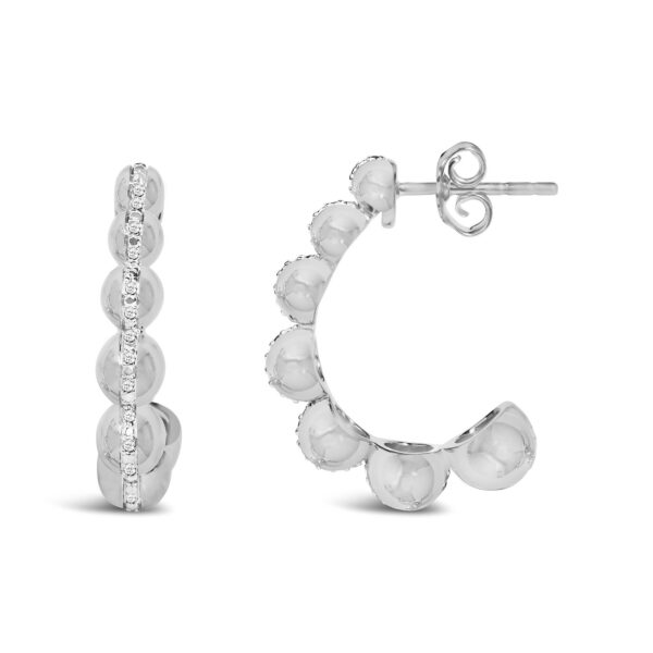 Sterling Silver Diamond Accent Graduated Bead Open Hoop Earrings - alternate view 2