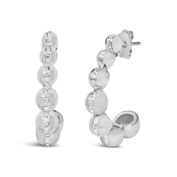Sterling Silver Diamond Accent Graduated Bead Open Hoop Earrings - alternate view 3