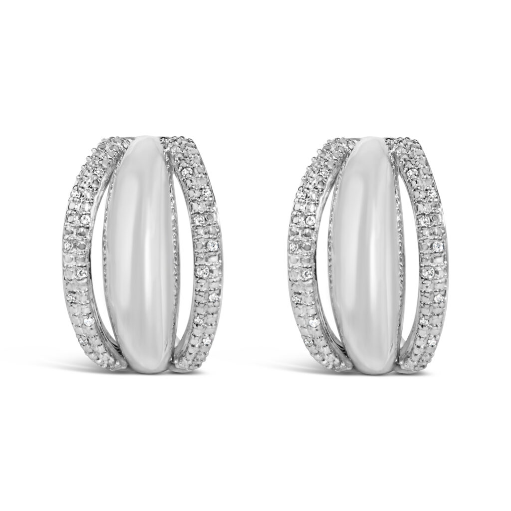 Sterling Silver Diamond Accent Three-Row Half-Hoop Earrings