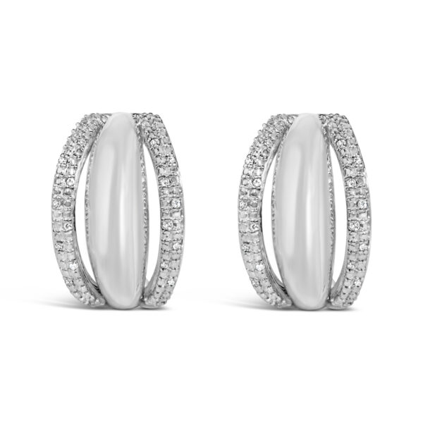 Sterling Silver Diamond Accent Three-Row Half-Hoop Earrings