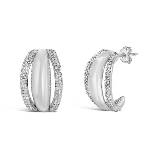 Sterling Silver Diamond Accent Three-Row Half-Hoop Earrings - alternate view 2
