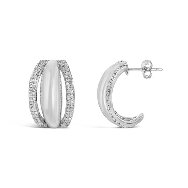 Sterling Silver Diamond Accent Three-Row Half-Hoop Earrings - alternate view 3