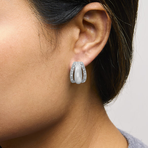 Sterling Silver Diamond Accent Three-Row Half-Hoop Earrings - alternate view 5