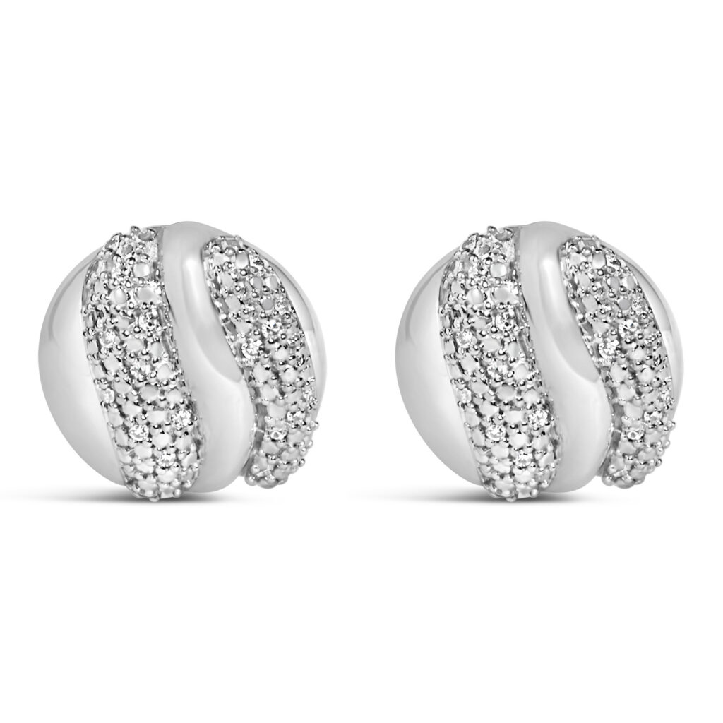 Sterling Silver 1/10 Cttw Diamond Domed Wave Stud Earrings