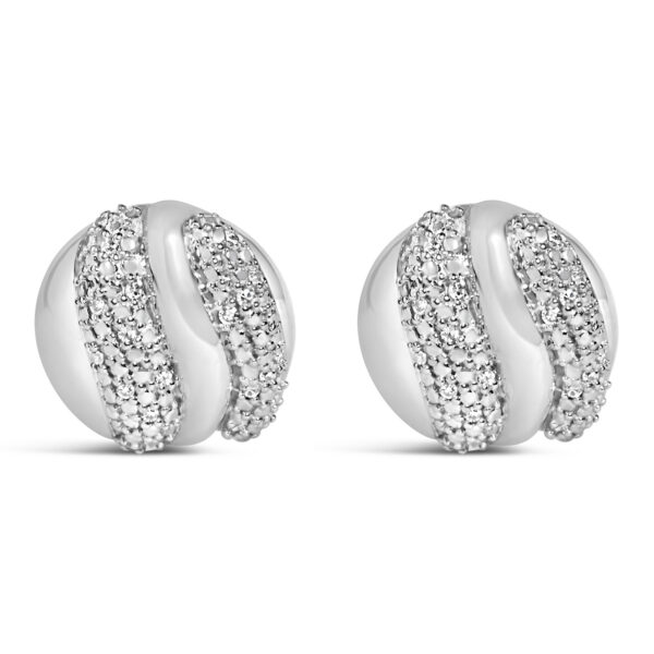 Sterling Silver 1/10 Cttw Diamond Domed Wave Stud Earrings