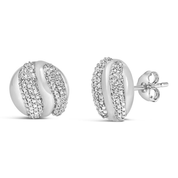 Sterling Silver 1/10 Cttw Diamond Domed Wave Stud Earrings - alternate view 2