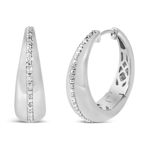 Sterling Silver Diamond Accent Tapered Hoop Earrings - alternate view 2