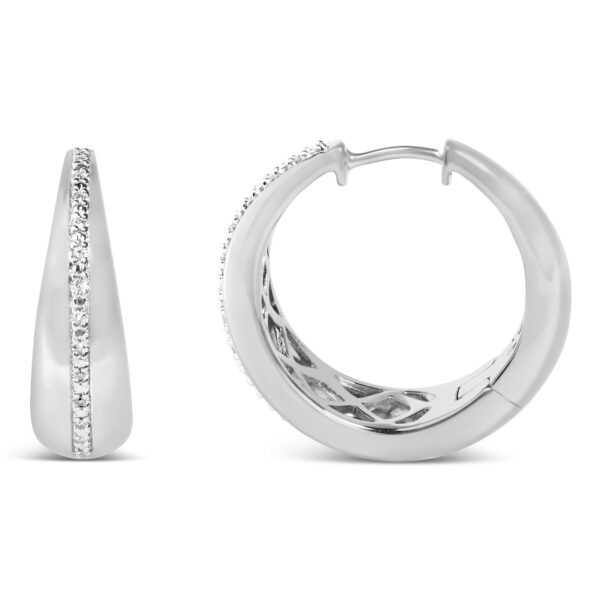 Sterling Silver Diamond Accent Tapered Hoop Earrings - alternate view 3