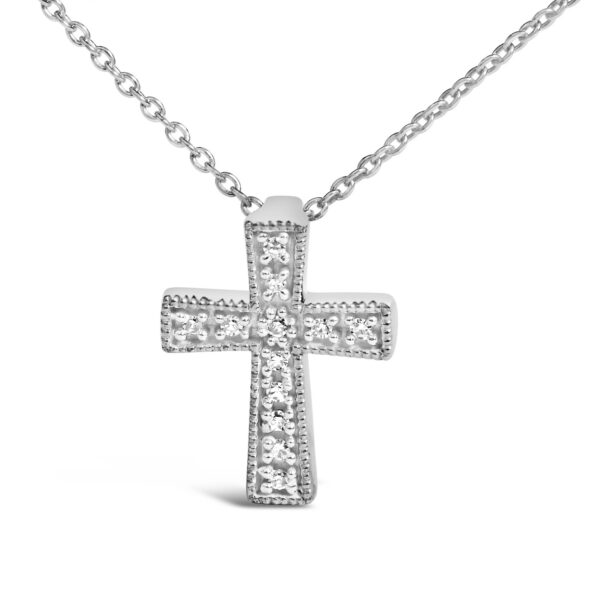 Sterling Silver Round Diamond Accent Milgrain Cross Pendant Necklace - alternate view 2