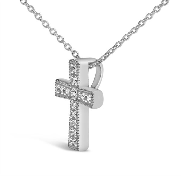 Sterling Silver Round Diamond Accent Milgrain Cross Pendant Necklace - alternate view 3