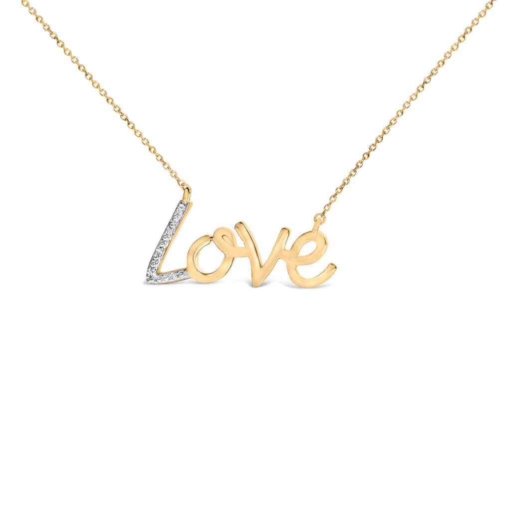 Gold Vermeil Diamond Accent Love Pendant Necklace - Sterling Silver