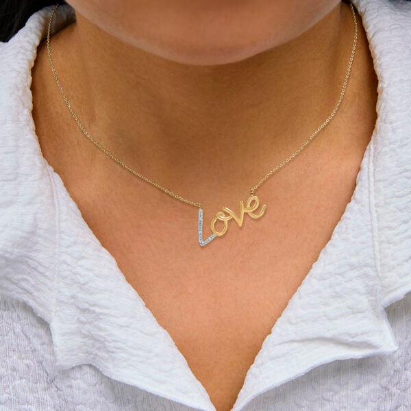 Gold Vermeil Diamond Accent Love Pendant Necklace - Sterling Silver - alternate view 5