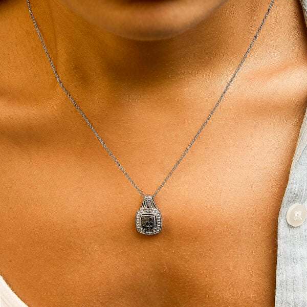 Sterling Silver 1/5 Cttw Black Diamond Square Cluster Pendant Necklace with Milgrain Frame - alternate view 5