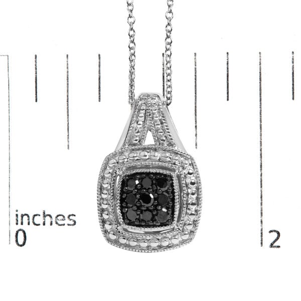 Sterling Silver 1/5 Cttw Black Diamond Square Cluster Pendant Necklace with Milgrain Frame - alternate view 4