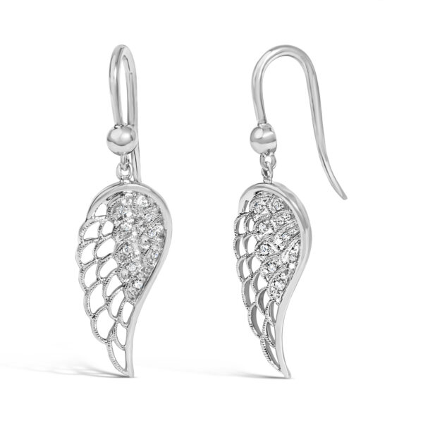 Sterling Silver Diamond Accent Openwork Angel Wing Dangle Earrings - alternate view 2