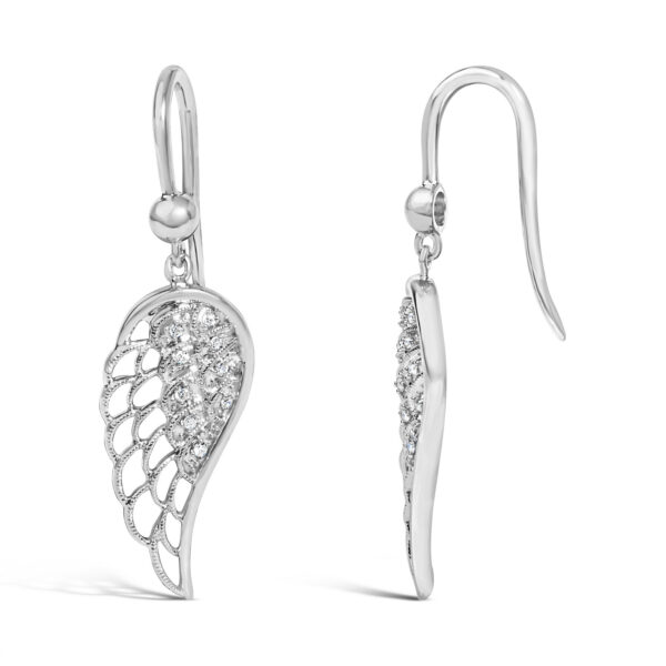 Sterling Silver Diamond Accent Openwork Angel Wing Dangle Earrings - alternate view 3