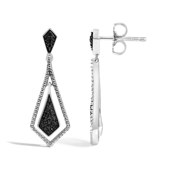 Sterling Silver 1/10 Cttw Black Diamond Beaded Open Kite Dangle Earrings - alternate view 3