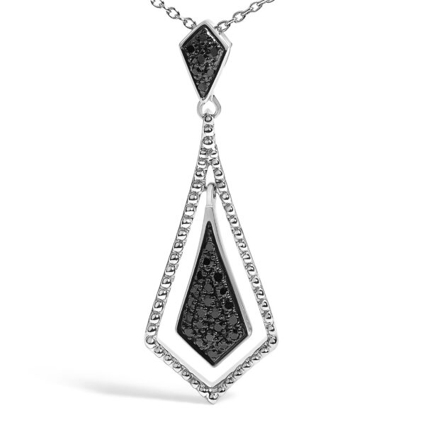 Sterling Silver 1/10 Cttw Black Diamond Pavé Open Kite Pendant Necklace with Beaded Frame - alternate view 2