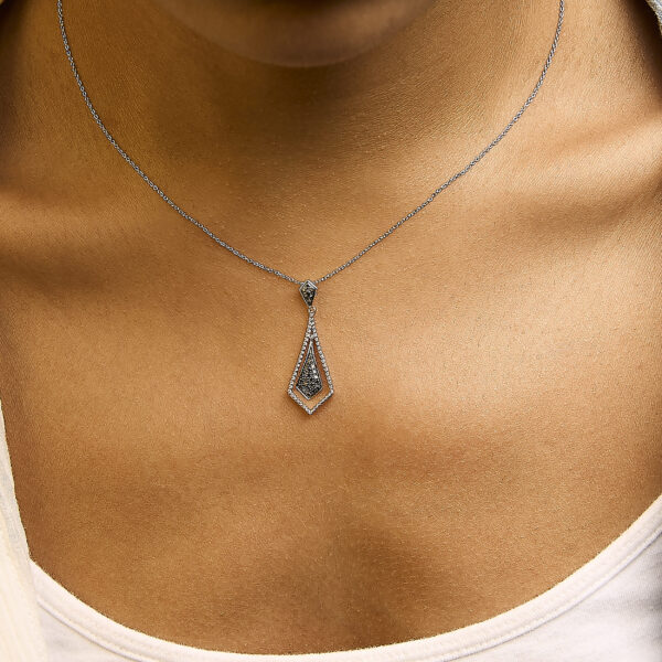 Sterling Silver 1/10 Cttw Black Diamond Pavé Open Kite Pendant Necklace with Beaded Frame - alternate view 5