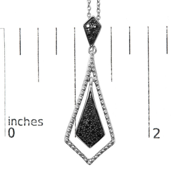 Sterling Silver 1/10 Cttw Black Diamond Pavé Open Kite Pendant Necklace with Beaded Frame - alternate view 4