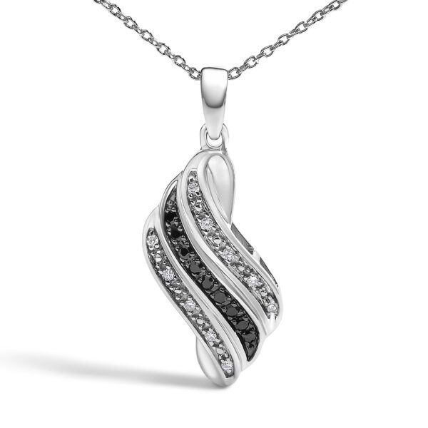 Sterling Silver 1/10 Cttw Black and White Diamond Wave Pendant Necklace - alternate view 2