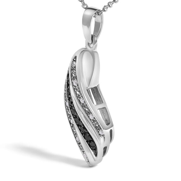 Sterling Silver 1/10 Cttw Black and White Diamond Wave Pendant Necklace - alternate view 3