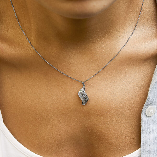 Sterling Silver 1/10 Cttw Black and White Diamond Wave Pendant Necklace - alternate view 5