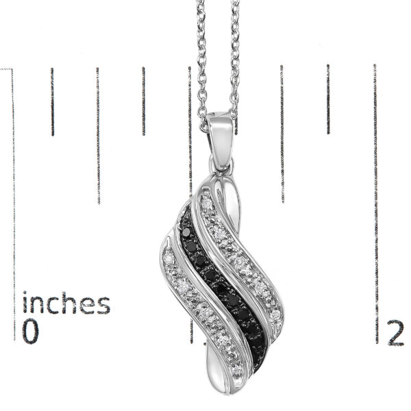 Sterling Silver 1/10 Cttw Black and White Diamond Wave Pendant Necklace - alternate view 4