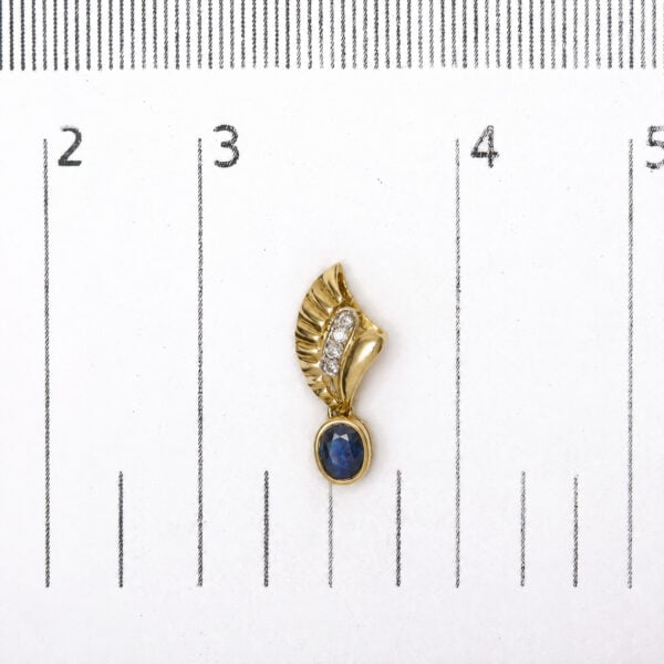 14K Yellow Gold Oval Sapphire and 1/8 Cttw Diamond Leaf Drop Earrings - alternate view 4
