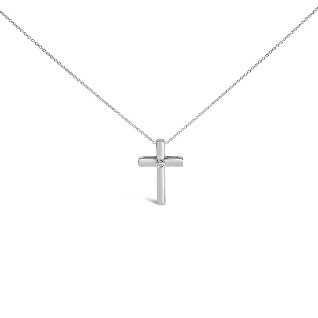 Sterling Silver Bezel-Set Diamond Accent Cross Pendant Necklace