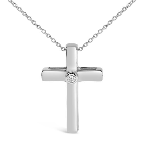 Sterling Silver Bezel-Set Diamond Accent Cross Pendant Necklace - alternate view 2