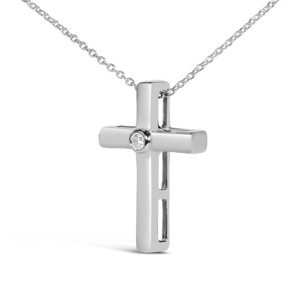 Sterling Silver Bezel-Set Diamond Accent Cross Pendant Necklace - alternate view 3