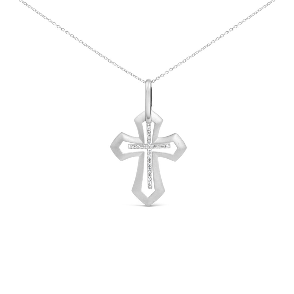Sterling Silver Diamond Accent Openwork Cross Pendant Necklace