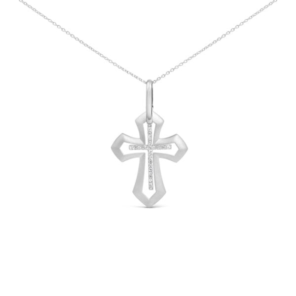 Sterling Silver Diamond Accent Openwork Cross Pendant Necklace
