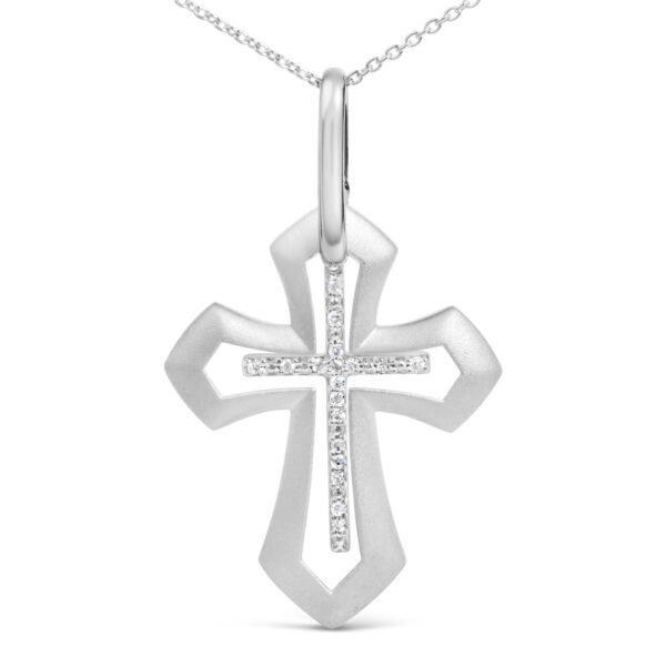 Sterling Silver Diamond Accent Openwork Cross Pendant Necklace - alternate view 2
