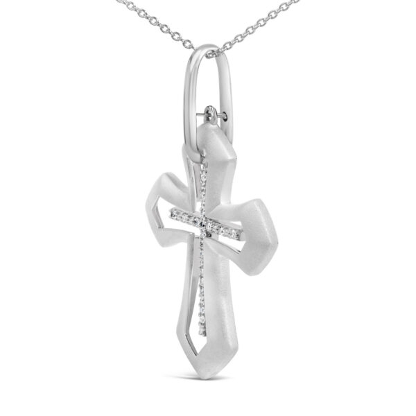Sterling Silver Diamond Accent Openwork Cross Pendant Necklace - alternate view 3