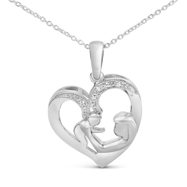 Sterling Silver Diamond Accent Mother and Child Open Heart Pendant Necklace - alternate view 2