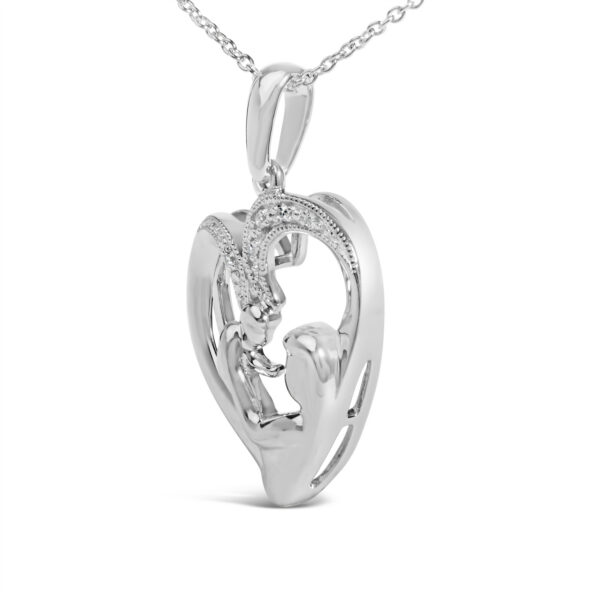 Sterling Silver Diamond Accent Mother and Child Open Heart Pendant Necklace - alternate view 3