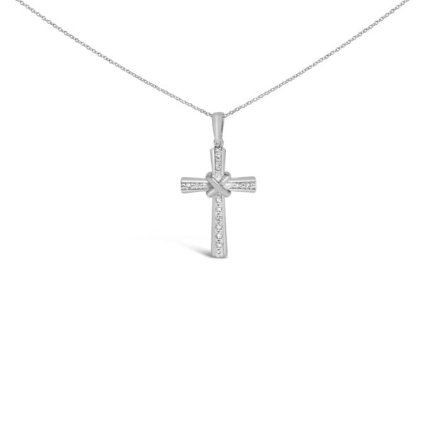 Sterling Silver Diamond Accent Cross Pendant Necklace with Crossover Center