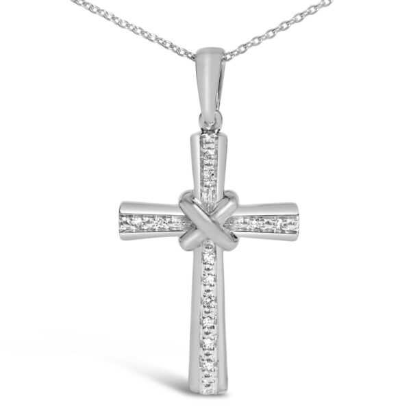 Sterling Silver Diamond Accent Cross Pendant Necklace with Crossover Center - alternate view 2