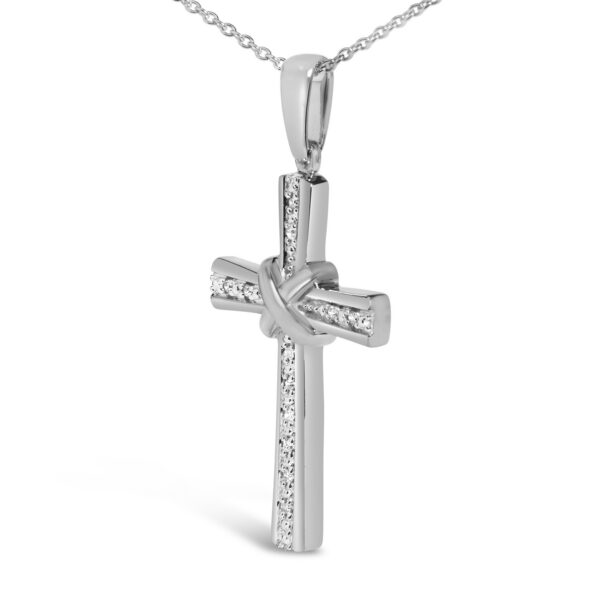 Sterling Silver Diamond Accent Cross Pendant Necklace with Crossover Center - alternate view 3