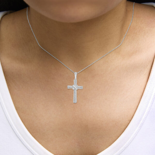 Sterling Silver Diamond Accent Cross Pendant Necklace with Crossover Center - alternate view 5