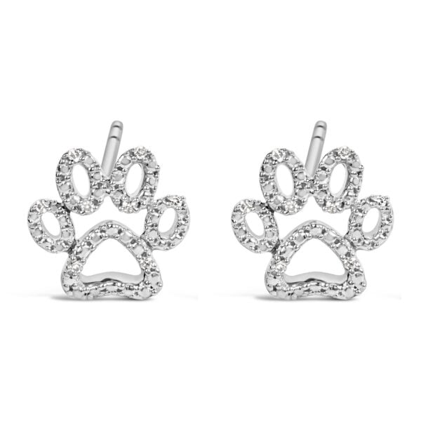 Sterling Silver Diamond Accent Openwork Dog Paw Print Stud Earrings